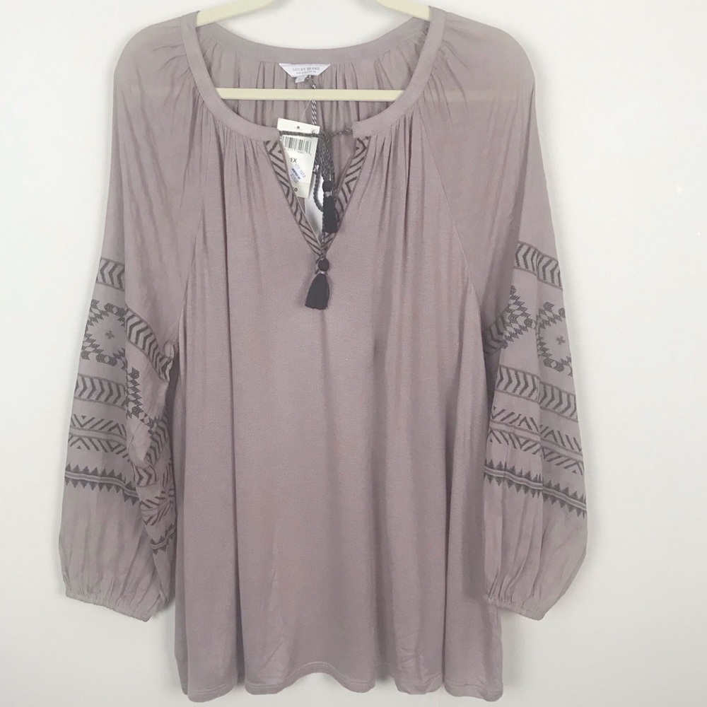 NWT Lucky Brand Aztec Print Shirt with Tassel Tie